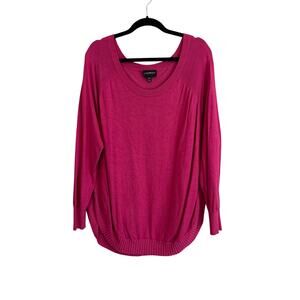 Lane Bryant Womens Magenta Ribbed Trim Knit Long Sleeve Pullover Sweater 18/20